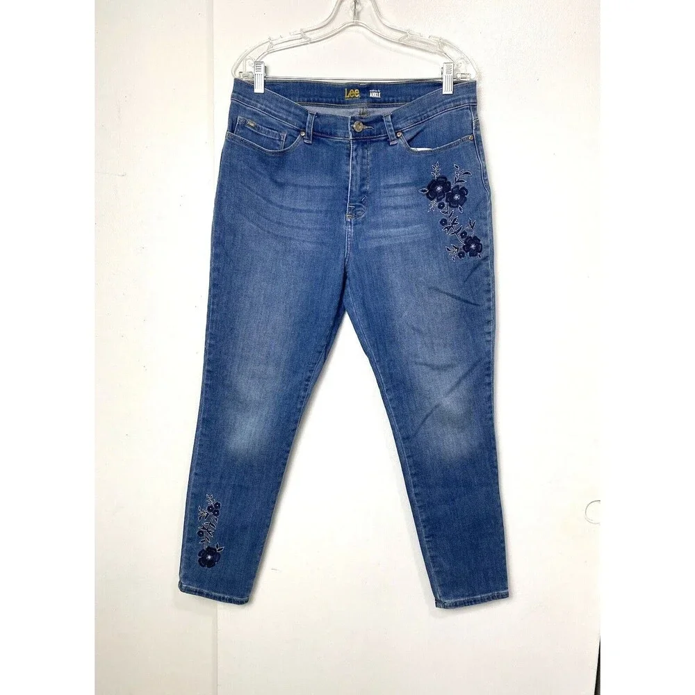 Lee Blue Jeans Women's 32 Sculpting Slim Fit Ankle Jegging Mid Rise Embroidered